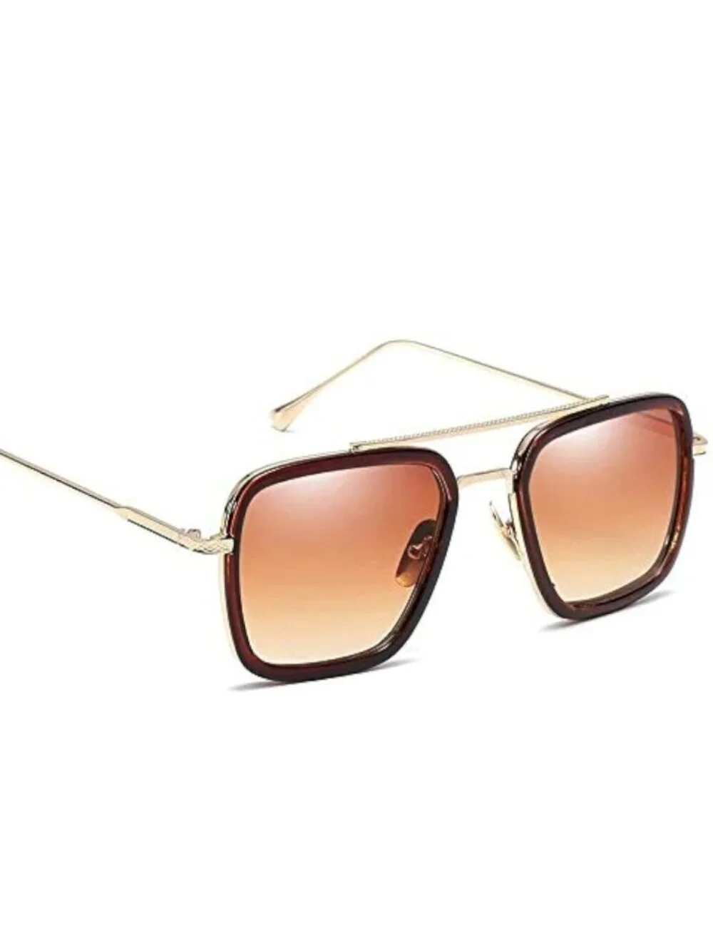 Square Aviator Unisex Sunglasses With Gold Frame And Gradient Brown Lenses